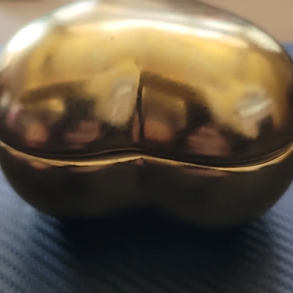 Gold Tone Ceramic Puffy Heart Jewelry Trinket Box